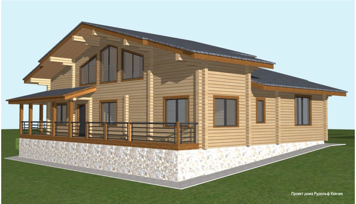 Вид с западной стороны. Окна детской комнаты, 2-г санузла, и кабинета. Фото Рудольф Кавчик. 