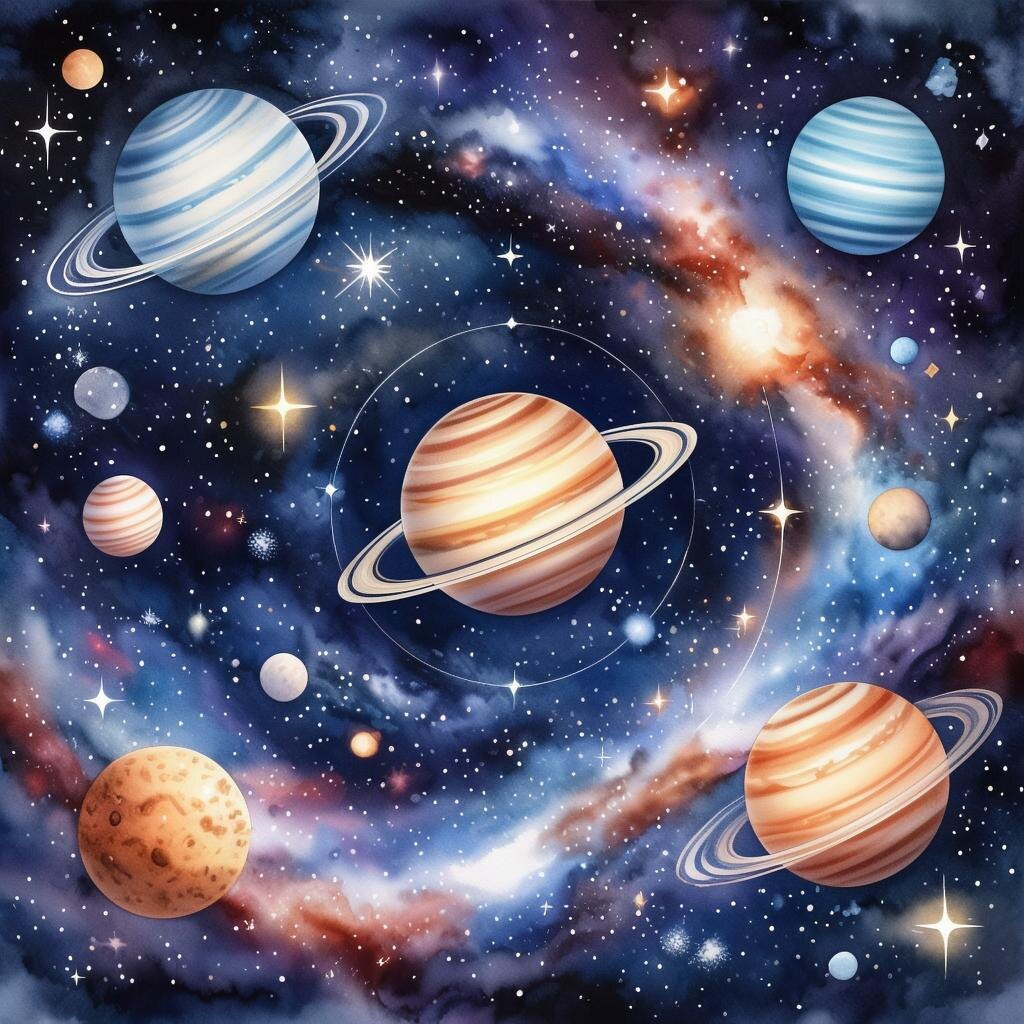 Планеты. Иллюстрация сгенерирована нейросетью