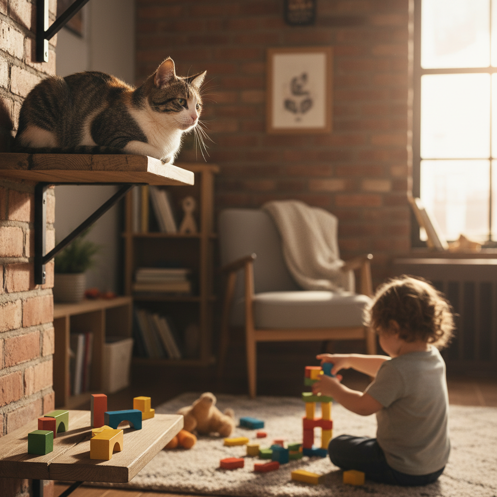 Высоко сижу — всё вижу»: почему вертикальное пространство спасает психику кота в доме с детьми