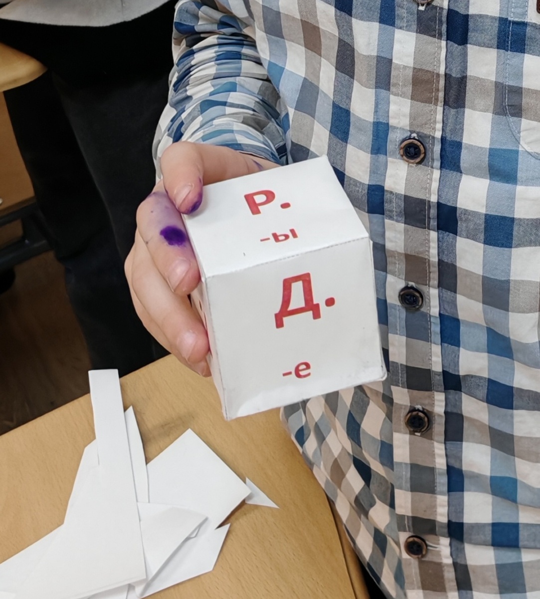 Этот красный кубик с окончаниями 1 склонения. Есть ещё жёлтый и зелёный - для 2 и 3 склонения, с соответствующими окончаниями.