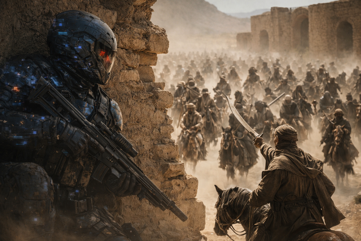  Люди в пыльных халатах, с замотанными лицами, на тощих, жилистых лошадях