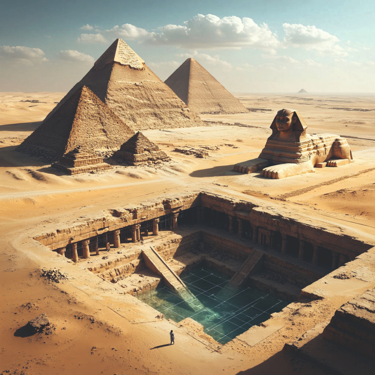 Есть ли подземный город под пирамидами? Изображение созданно нейросетью.