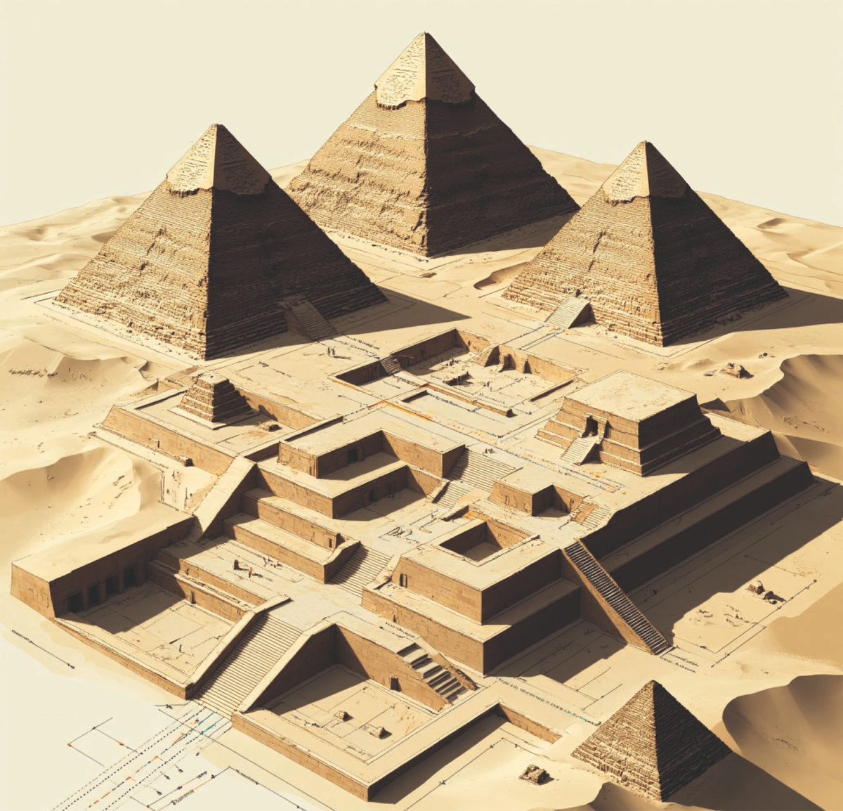 Существует ли подземный город под пирамидами? Изображение созданно нейросетью.