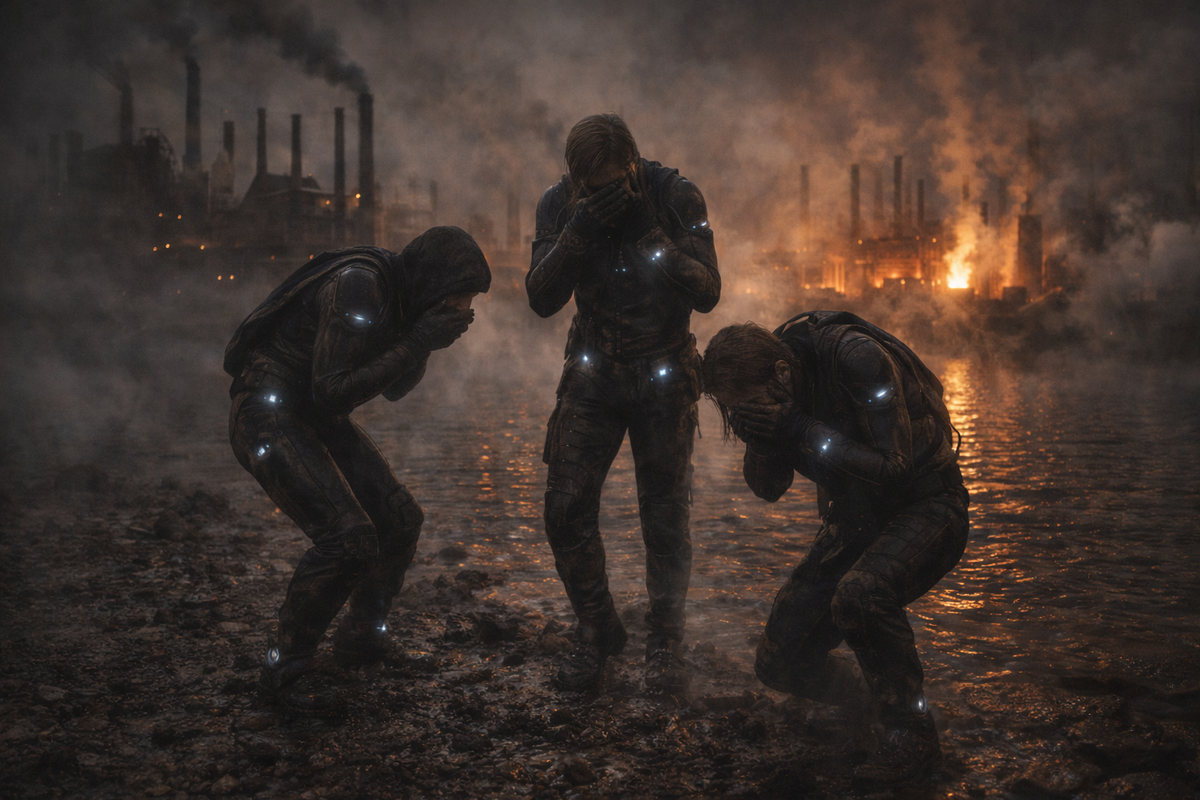 - Я ничего не вижу, - сказала Трикси. Она терла глаза. Слезы текли по ее лицу, оставляя чистые дорожки в саже, которая уже начала оседать на коже. — Почему так темно? 