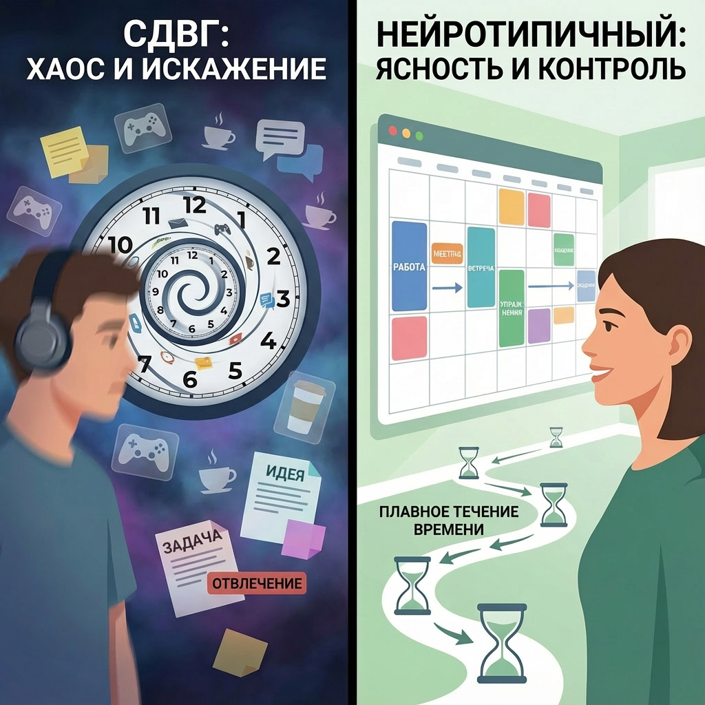 СДВГ и нейротипичный мозг в сравнении