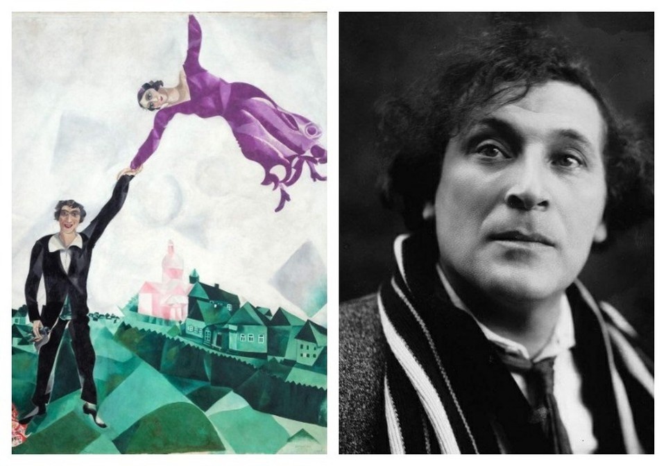    Шагал и его шедевр «Прогулка». Фото: rusmuseumvrm.ru и архив «КП».