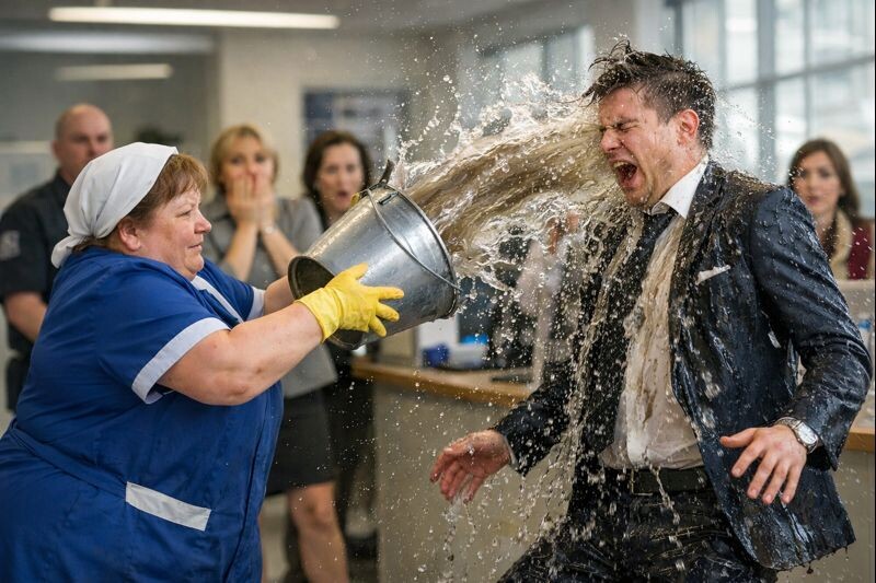 Уборщица окатила ведром грязной воды шефа