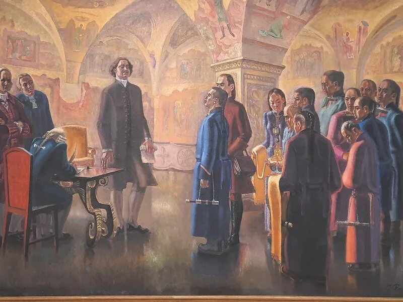 Картина Солбона Ринчинова "Хори-буряты на приёме у Петра I"