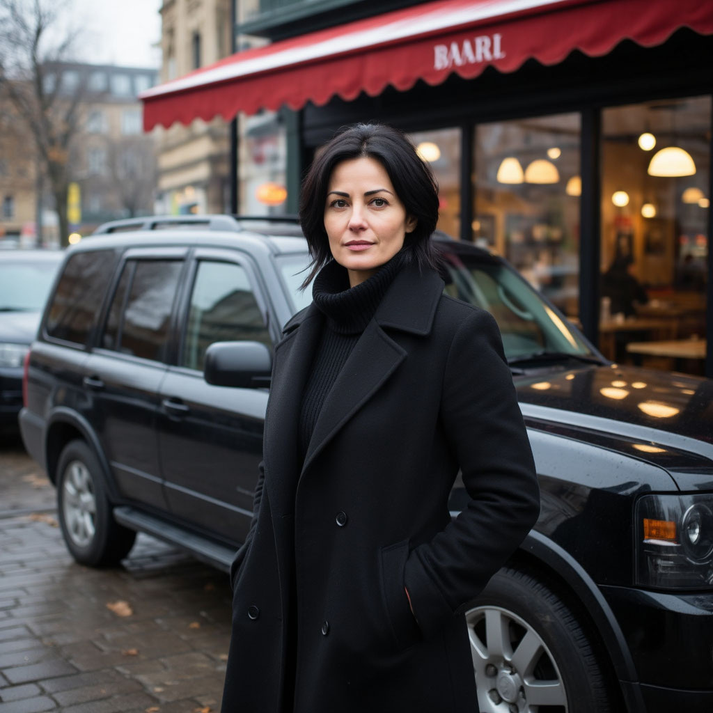 Стоит Манана у ресторана