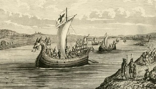 Корабли викингов, плывущие по реке. Источник: Getty Images