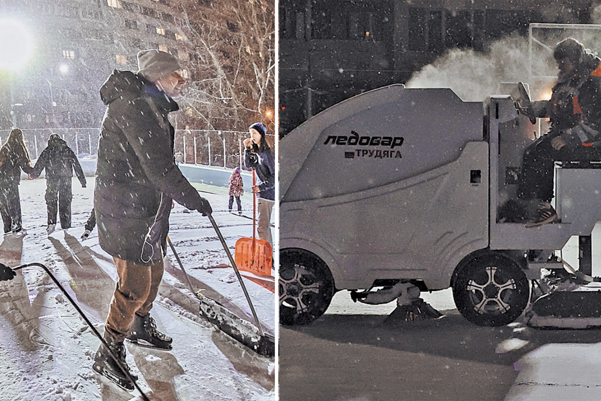    Лед регулярно чистят, чтобы кататься было легче. Каток рождается специальной машиной - ледоваром. / Фото: Сергей Куксин