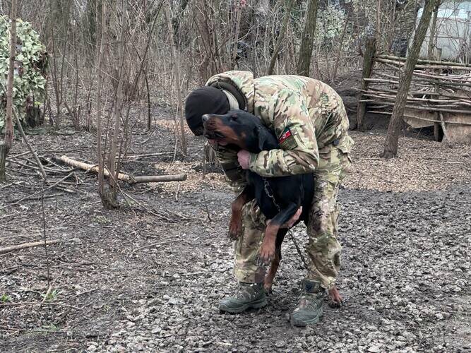    По пути Стих знакомит со своим личным питомцем — большим доберманом по кличке Айна