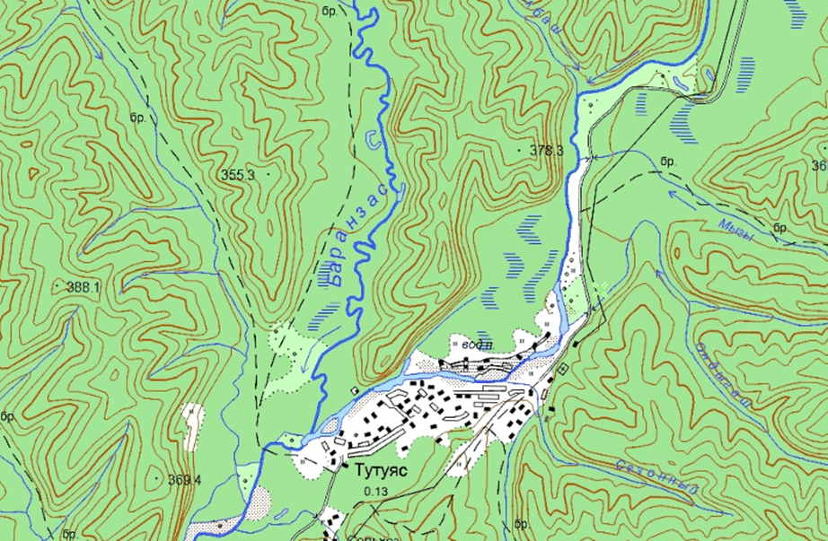 Река Баранзас в нижнем течении. Фрагмент карты, 2001г.