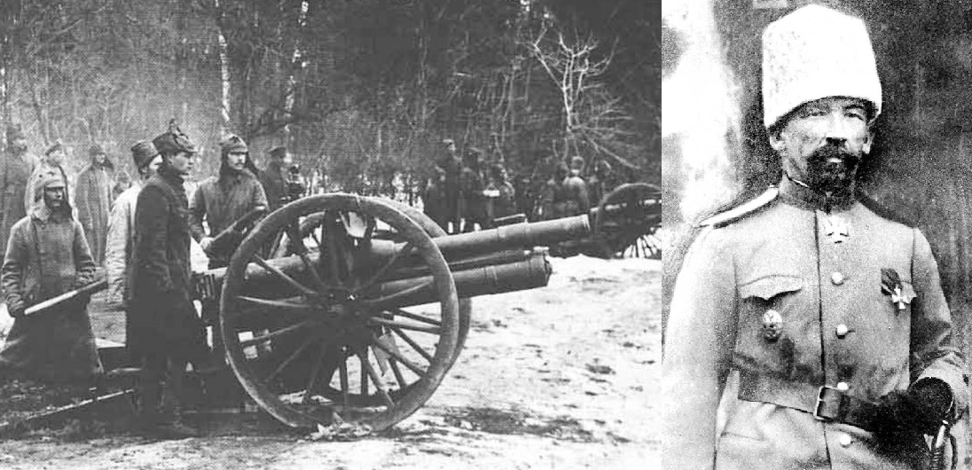 Красные артиллеристы и генерал Л.Г. Корнилов. Фото из открытых источников