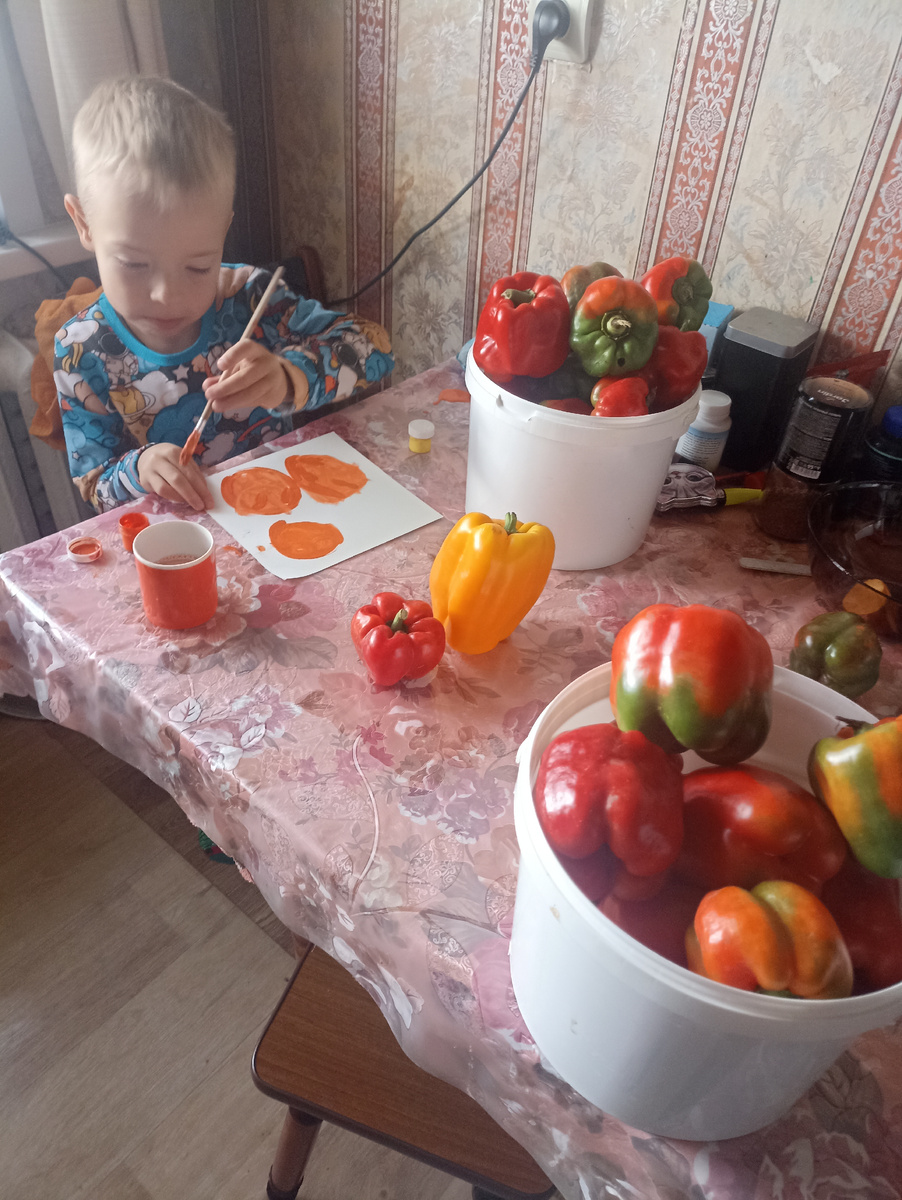 Артемий рисует урожай перцев