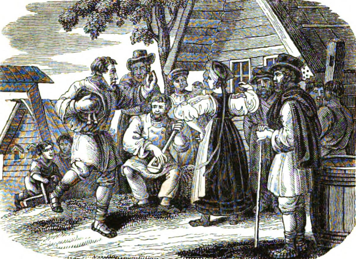 Роберт Лайалл. Сельская сцена в России из книги "Путешествия по России, Крыму, Кавказу и Грузии", 1825.