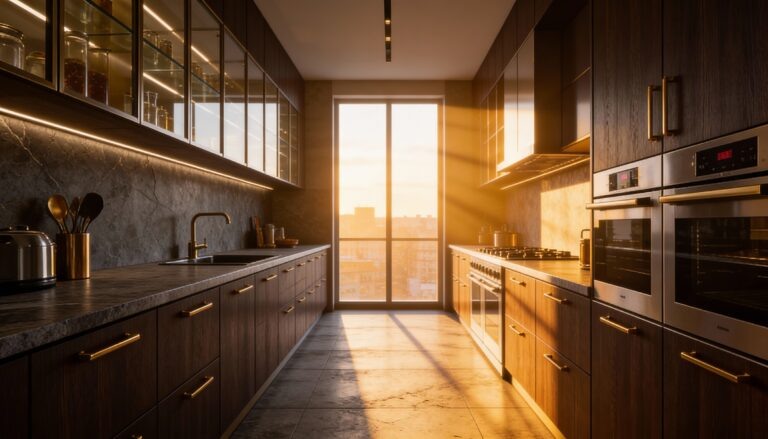    Дизайн узкой кухни вдоль стены Александр