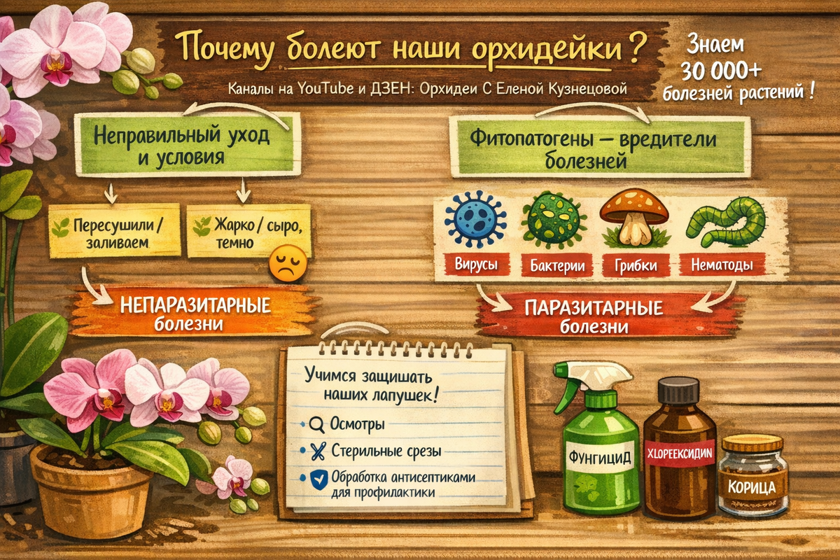 Почему болеют орхидеи. Инфографика. Автор:Елена Кузнецова. Каналы на YouTube и ДЗЕН: Орхидеи С Еленой Кузнецовой