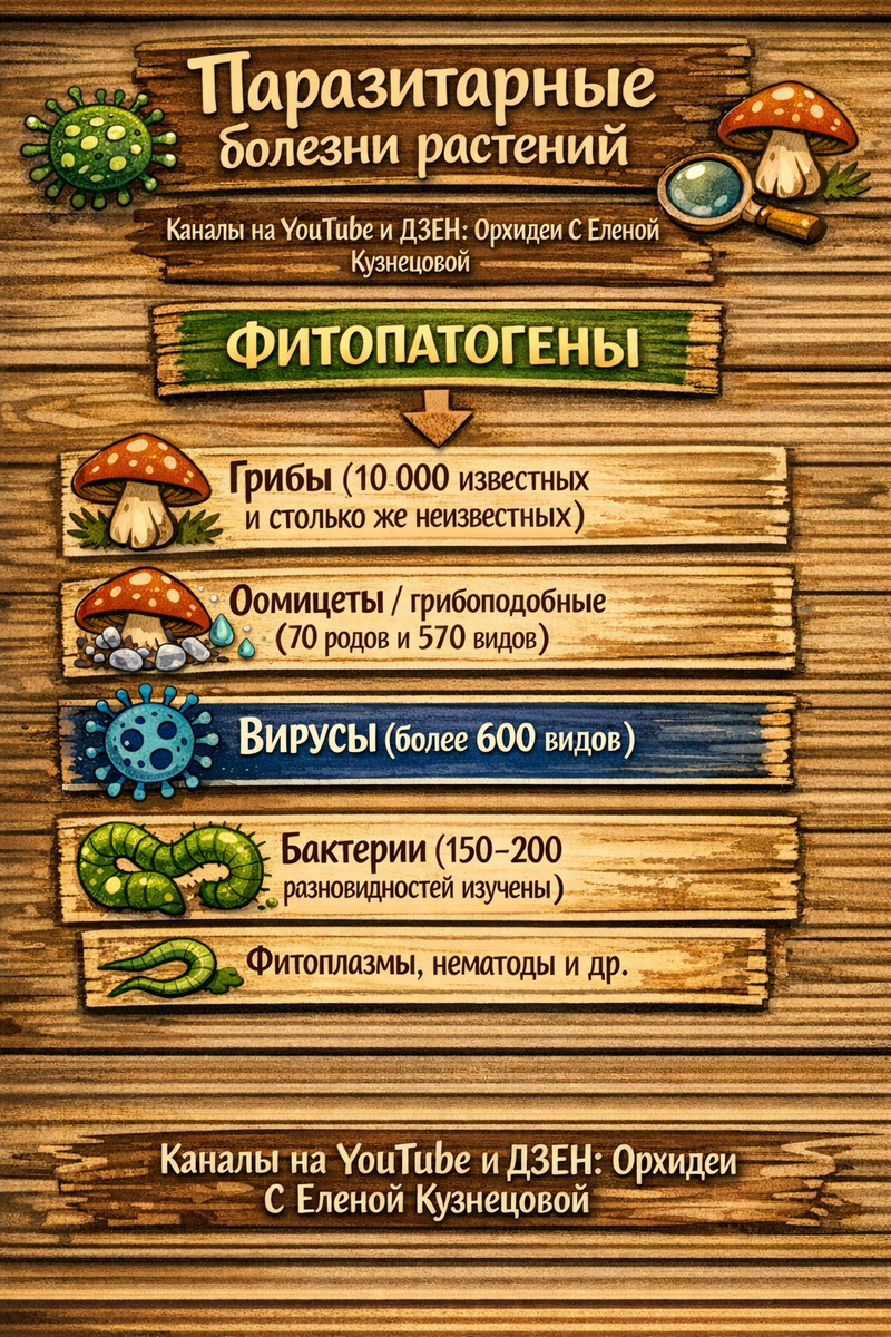 Фитопатогены - причина паразитарных болезней орхидей. Инфографика. Автор:Елена Кузнецова. Каналы на YouTube и ДЗЕН: Орхидеи С Еленой Кузнецовой