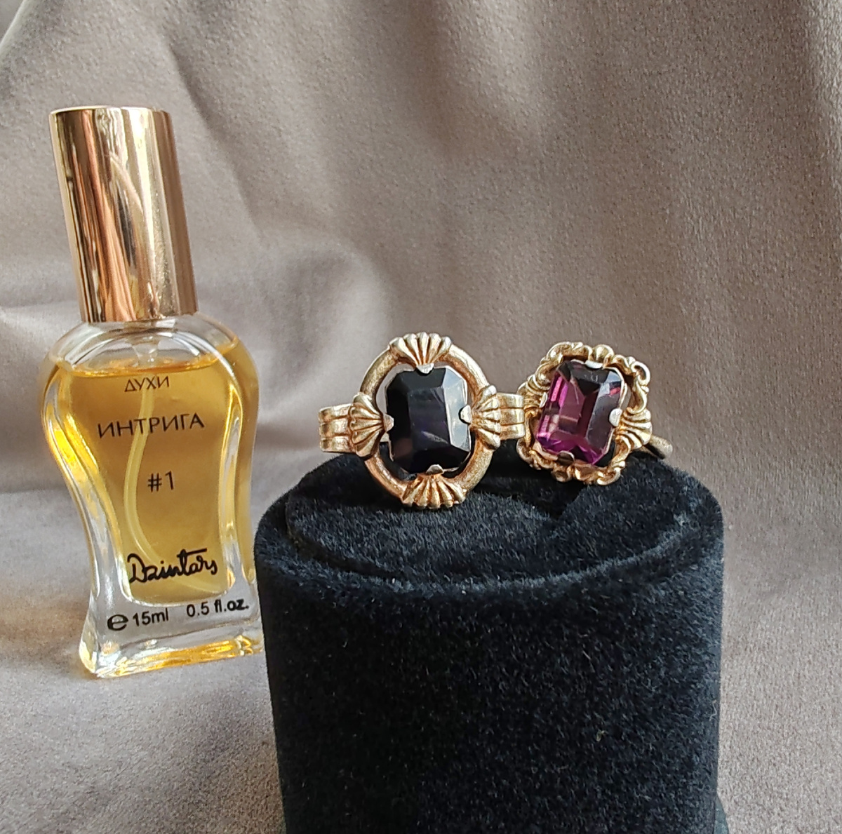 Кольца Артели "Ригас Гравиерис", серебро875 пробы, позолота, кристаллы, 1959 год