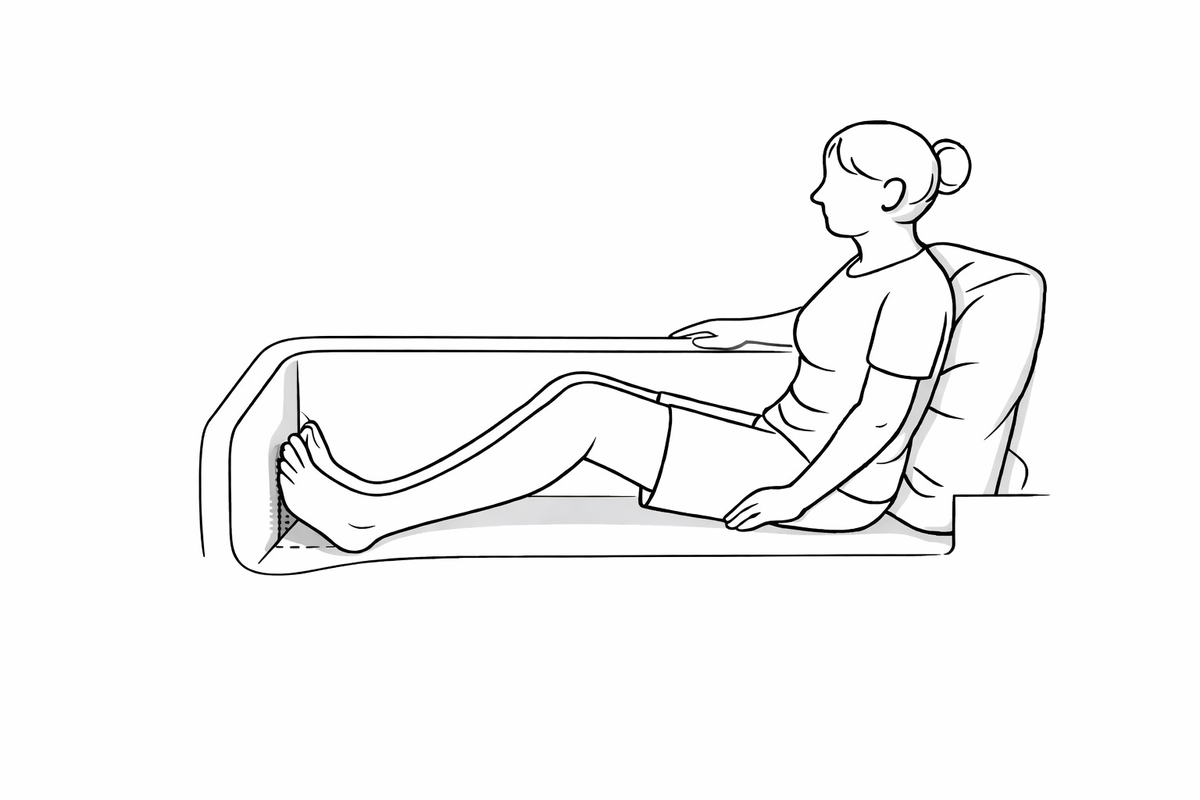 Ванна изображена в разрезе, в идеале обе руки лежат на бортиках ванны.