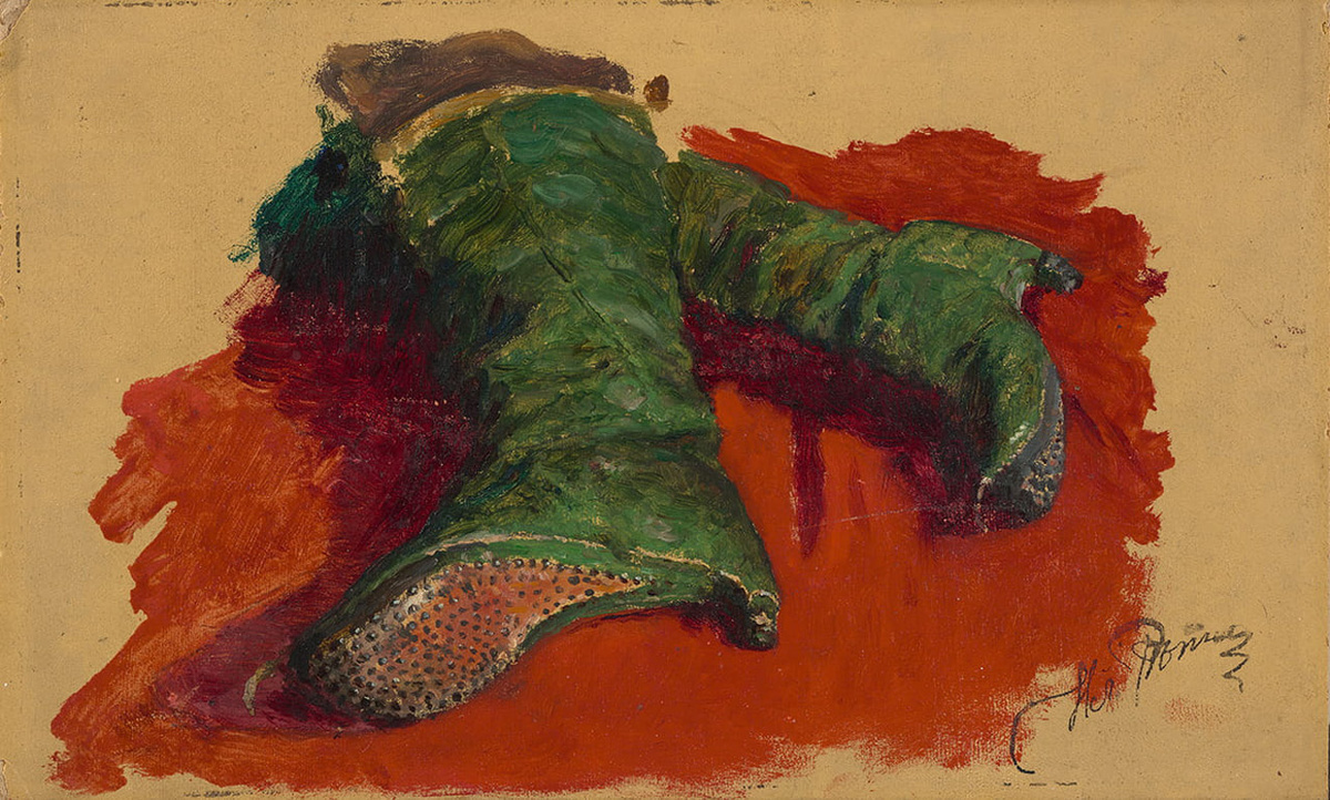 Илья Репин. «САПОЖКИ ЦАРЕВИЧА» , этюд к картине .1883 Картон, масло.  13,9 x 23 см. Государственная Третьяковская галерея, Москва. 