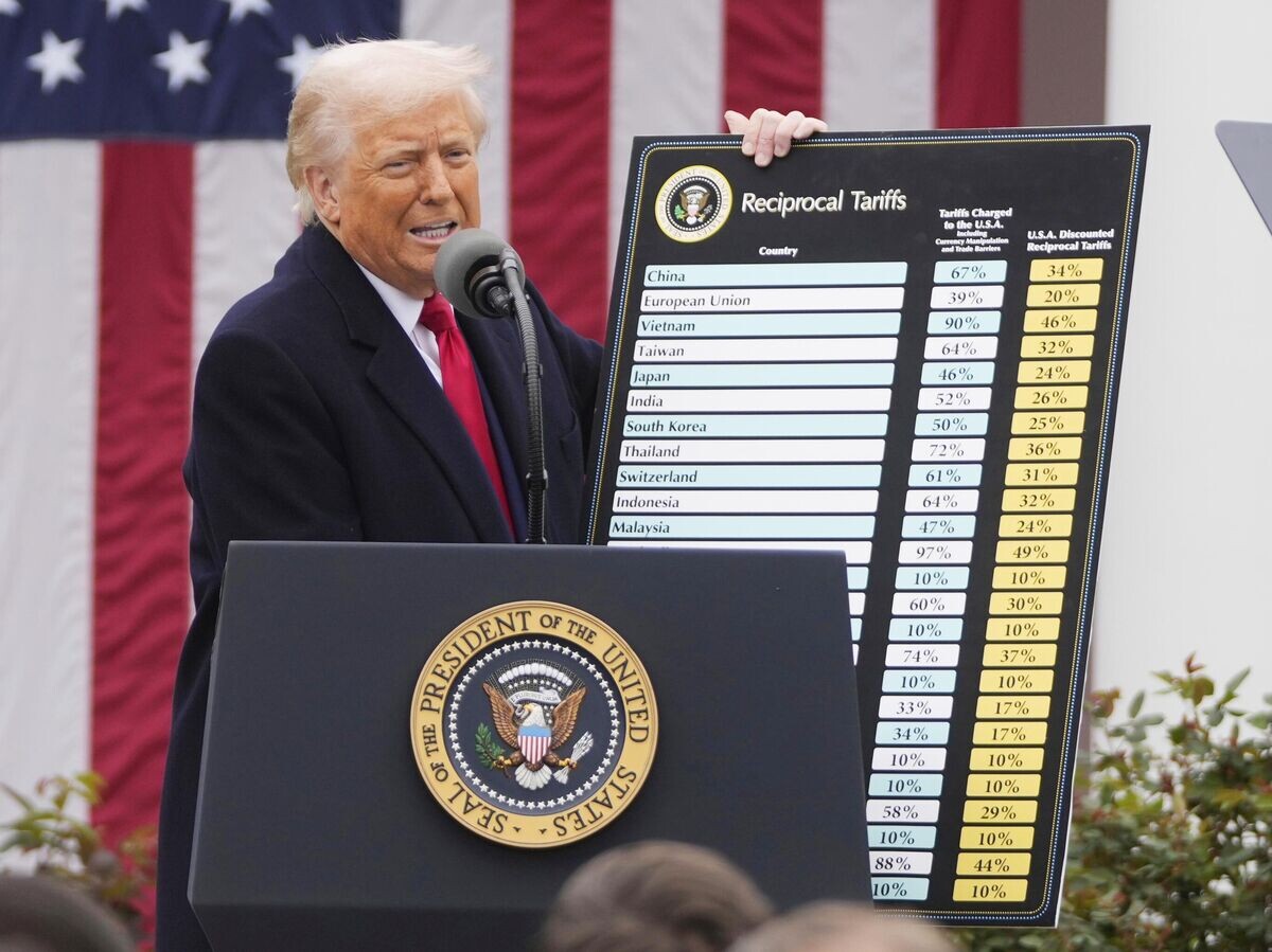    Президент США Дональд Трамп после подписания указа о введении пошлин на импортные товары | © AP Photo / Mark Schiefelbein