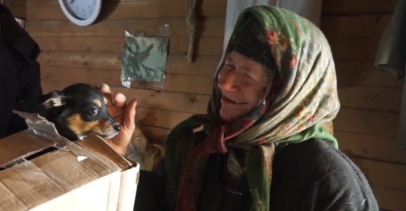 Агафье Лыковой подарили самого крепкого щеночка. Она назвала его Цветочком