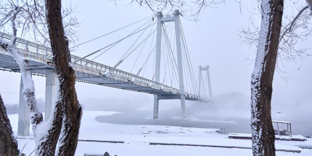 Виноградовский мост и парящий Енисей в морозы за -30 #Красноярск
