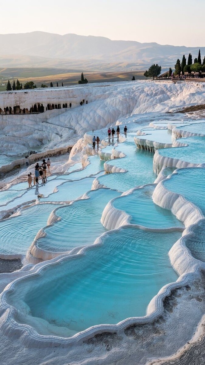 Кальцитовые террасы Памуккале — живой камень, который продолжает расти. Фото happyness destination Pinterest.