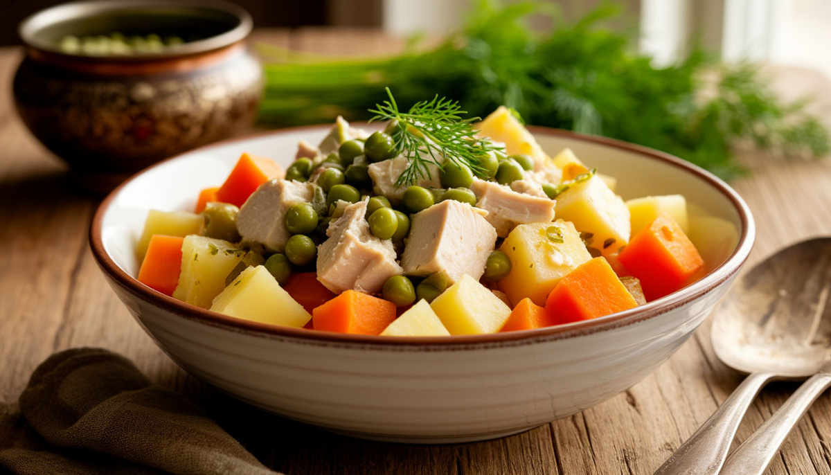 🥗 Салат «Столичный» по-мински: как его готовили в белорусских ресторанах в 1970-е — с курицей, а не с колбасой.