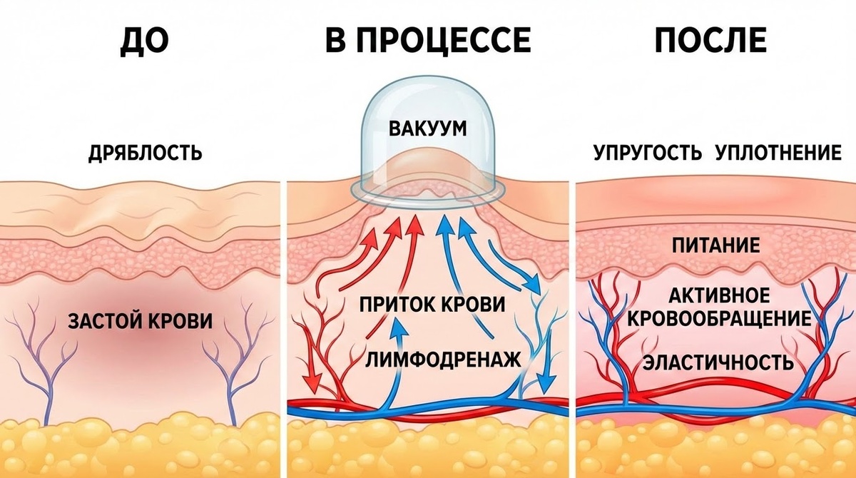 схема притока крови в кожи, когда используешь вакуумные банки для массажа лица