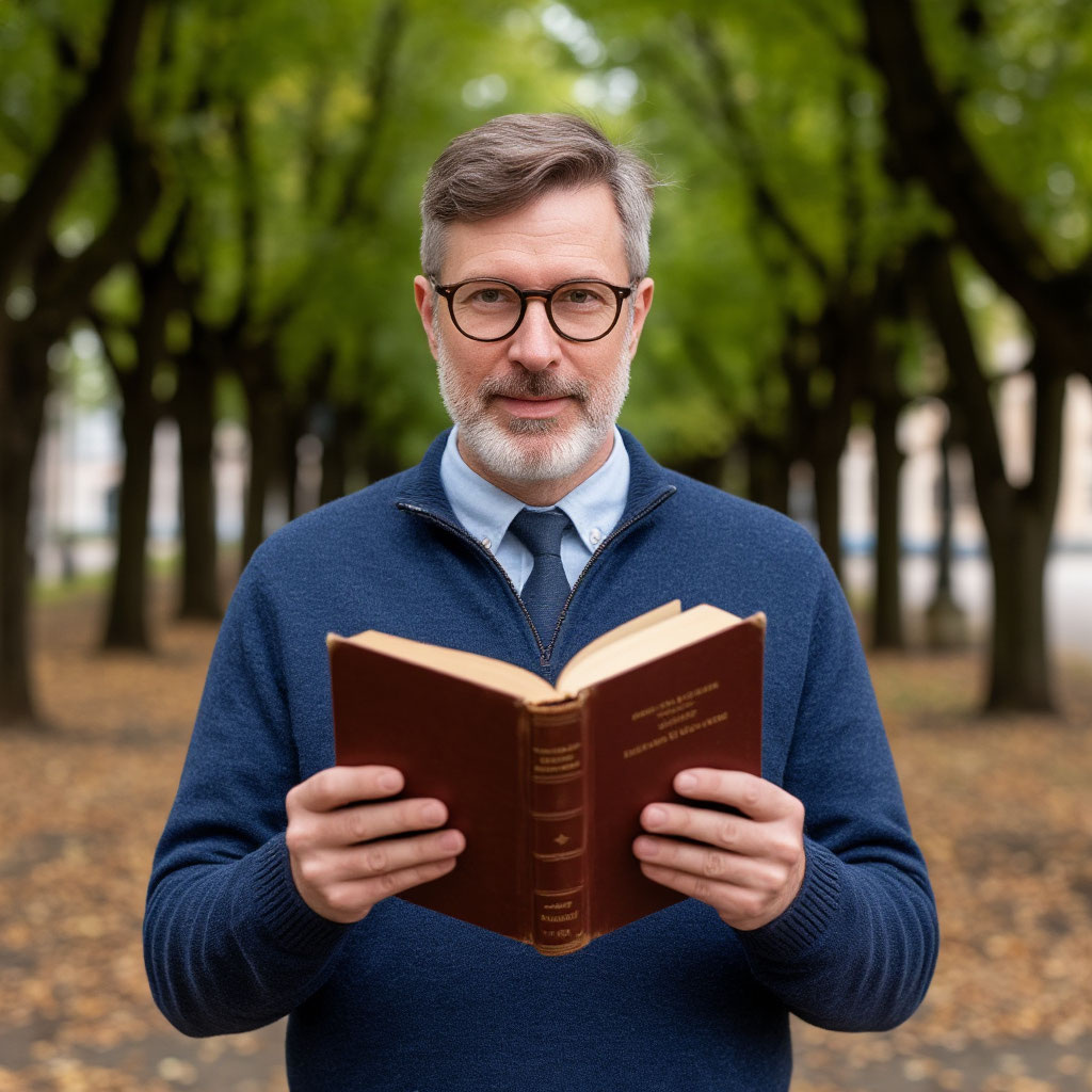 Библиотекарь появился из‑за деревьев, держа в руках новую книгу...