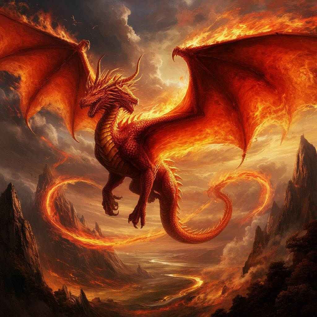 Древние драконы взмыли в небо, создавая огненные вихри