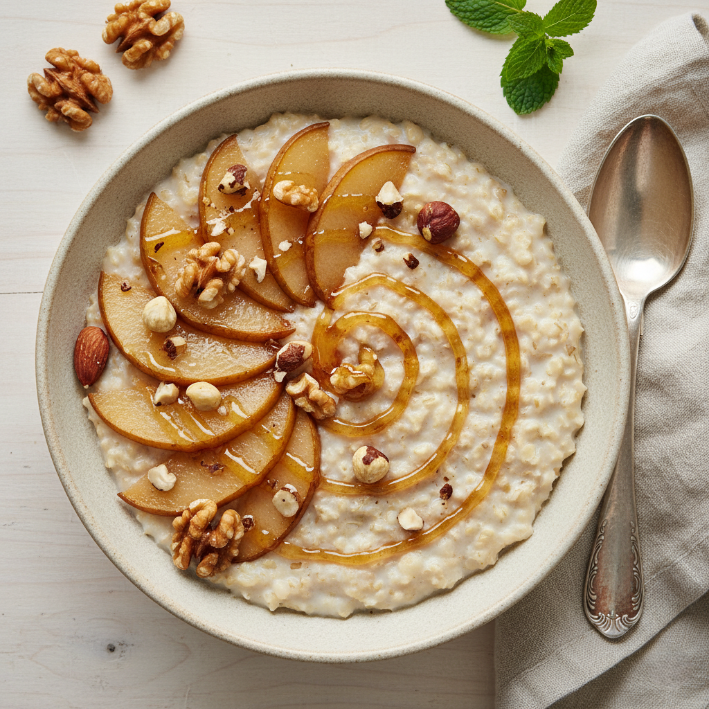 Быстрый и Полезный Завтрак: Овсянка с Грушей, Орехами и Медом