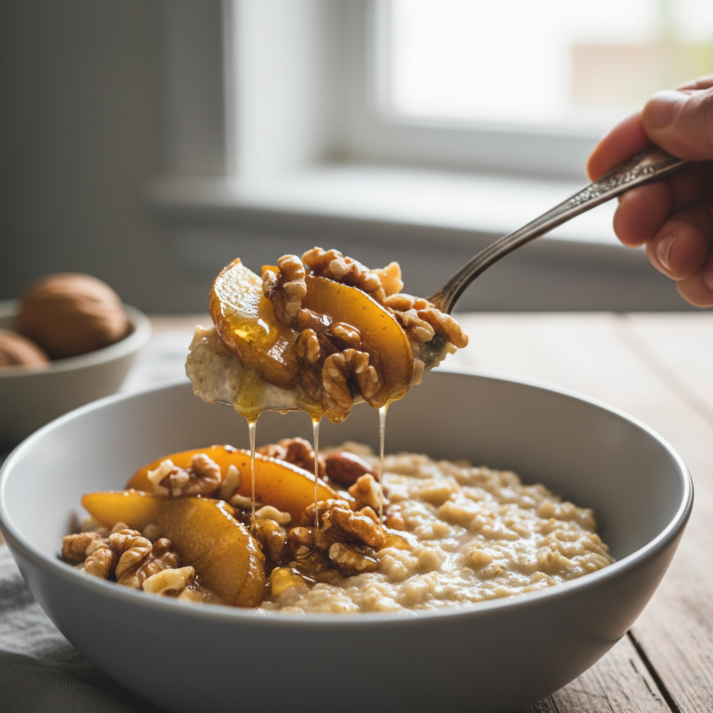 Быстрый и Полезный Завтрак: Овсянка с Грушей, Орехами и Медом