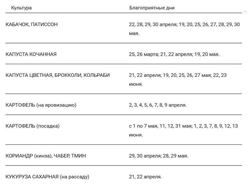 Благоприятные дни для посадки овощей в 2026 году. Таблица создана в Google Документах.