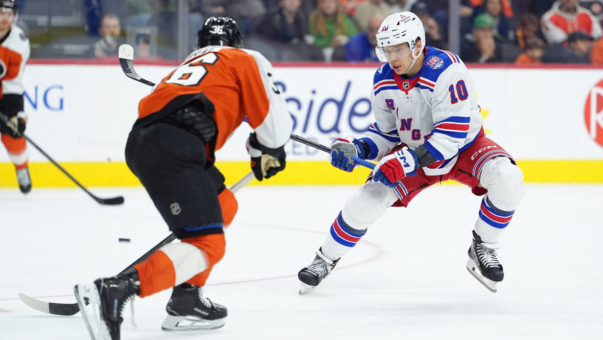    Артемий Панарин в матче «Рейнджерс» с «Филадельфией» (6:3).Imagn Images USA Today Sports
