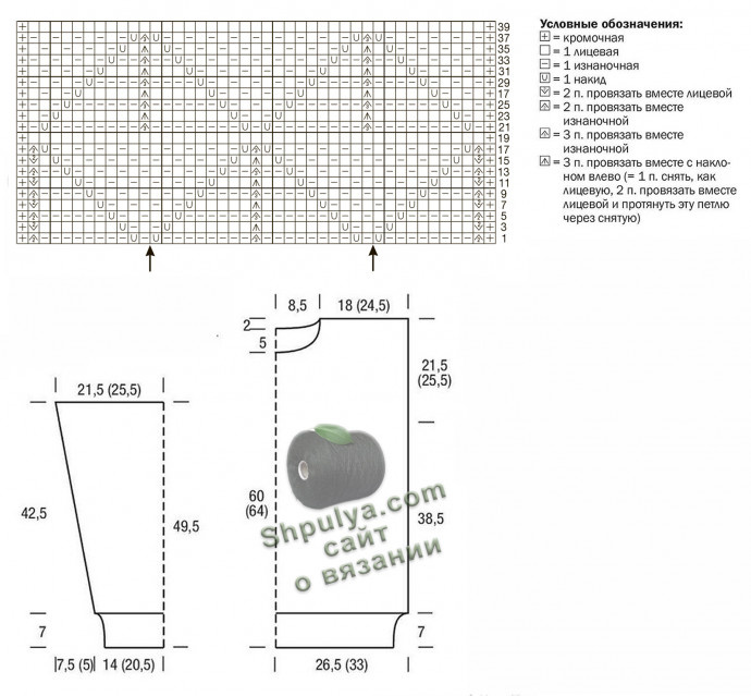 Выкройка и схема вязания пуловера