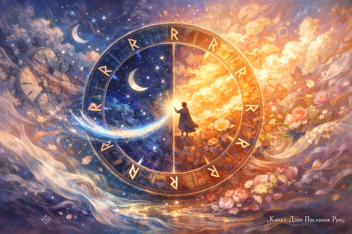 Гадание на рунах и новый режим жизни: руна Райдо на колесе времени показывает, как рунические практики и осознанные ритмы дня/ночи помогают выйти из хаоса, выстроить привычки шаг за шагом и мягко изменить свою реальность через саморазвитие.