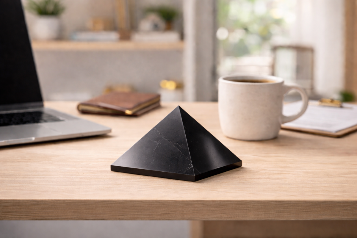 Пирамидка из шунгита на рабочем месте