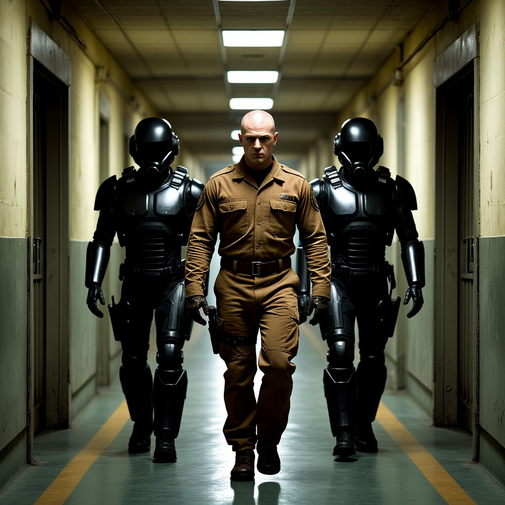 Переодетые в киборгов Пятьдесят Пятый с Раскольниковым и перешедший на их сторону охранник тюрьмы