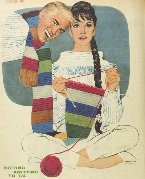 Из журнала начала 1960-х . Сидение и вязание перед телевизором.