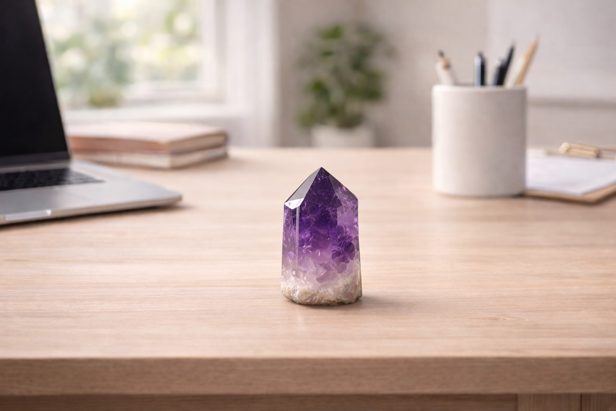 Кристалл аметиста на рабочем месте помогает сосредоточиться