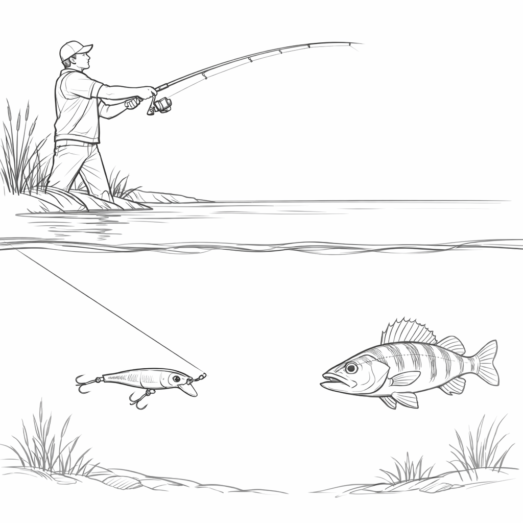 рыбак ловит окуня на спиннинг