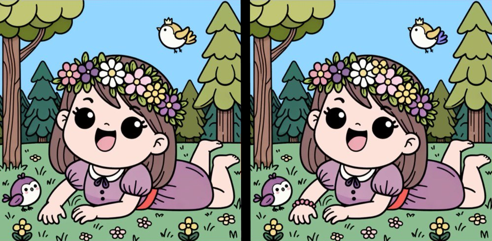 Задание на внимательность. Найди три отличия на картинке.