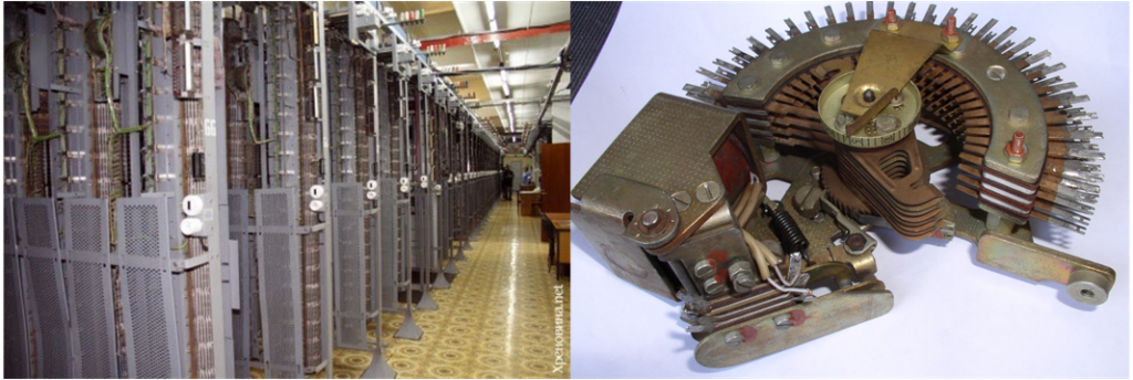  Декадно-шаговая станция и ее основная рабочая единица -  декадно-шаговый искатель (ДШИ). ДШИ соединял с другим аппаратом при наборе номера. Когда завершался, то положенная трубка телефона сбрасывала ДШИ в исходное положение. Изображения с сайтов  voyzer.blogspot.com и https://m-radiodetali.ru/