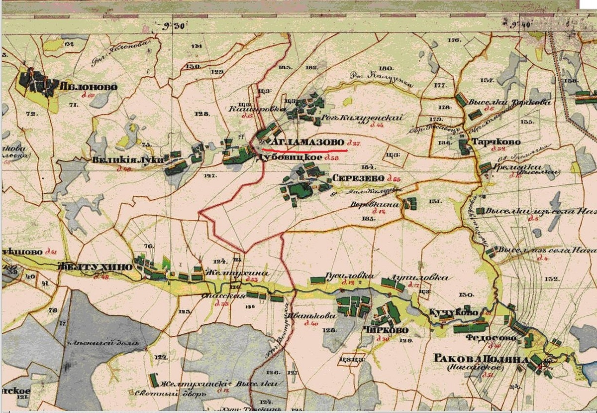 Агламазово на карте 1850 г.