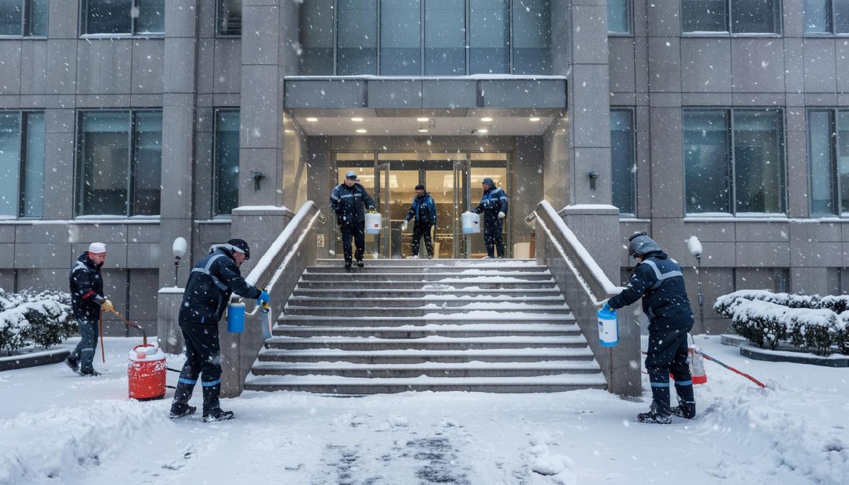 Противогололедные реагенты — безопасность входных групп и лестниц