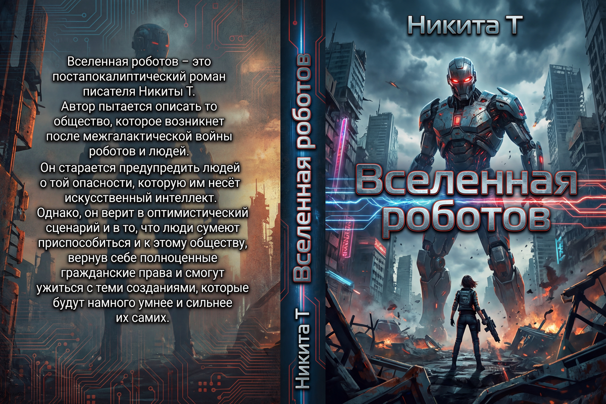 Разворот обложки романа Вселенная роботов